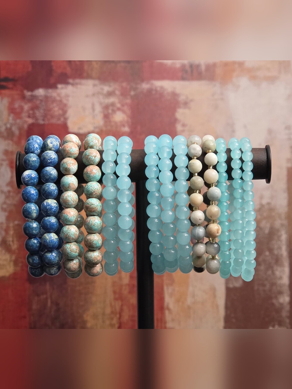 Glass Beaded Bracelets In Blue- Choose Size- 6mm Or 8mm - Picture 4 of 4